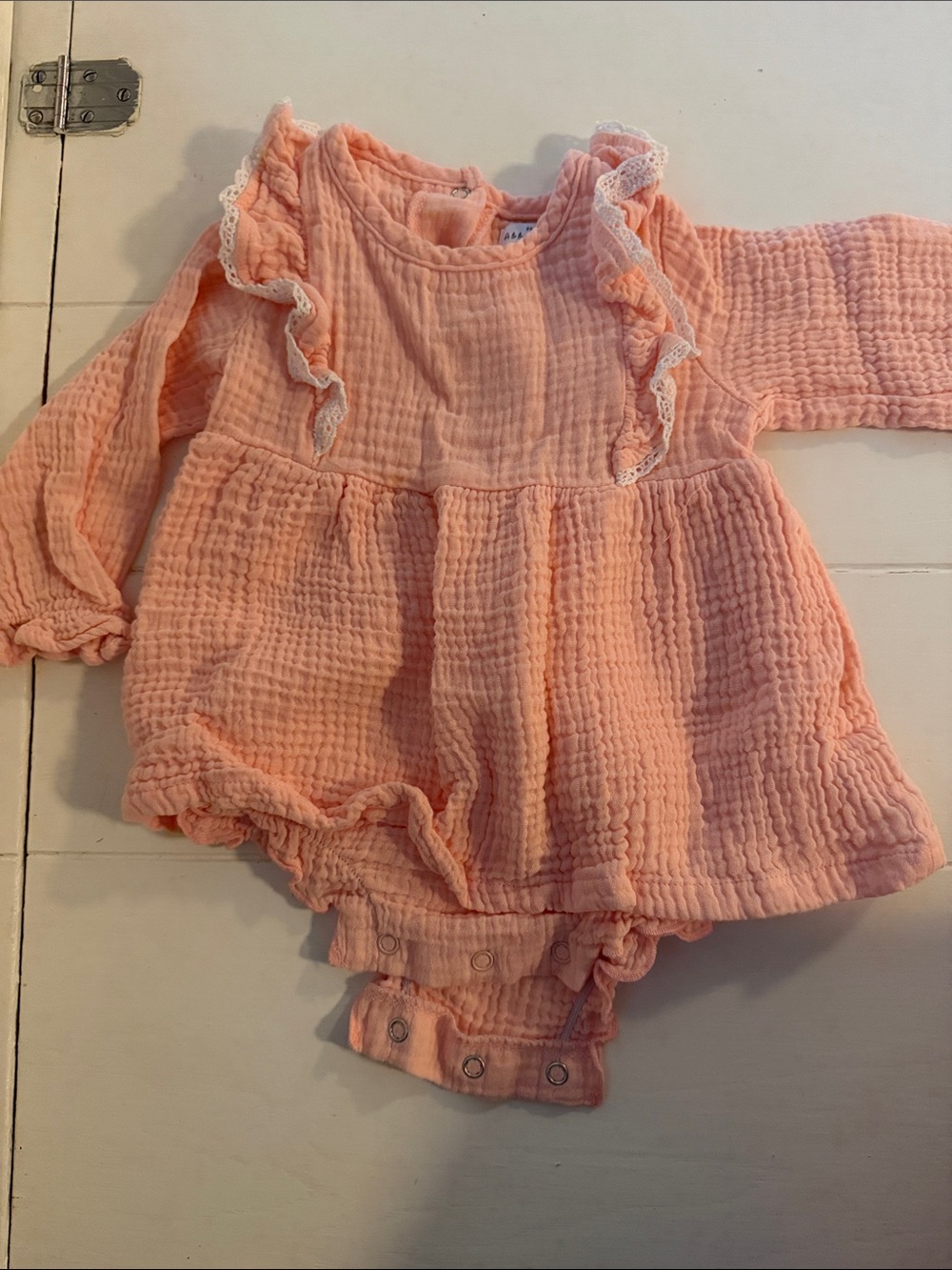 Peach Ruffle Long-Sleeve Baby One-Piece Bodysuit